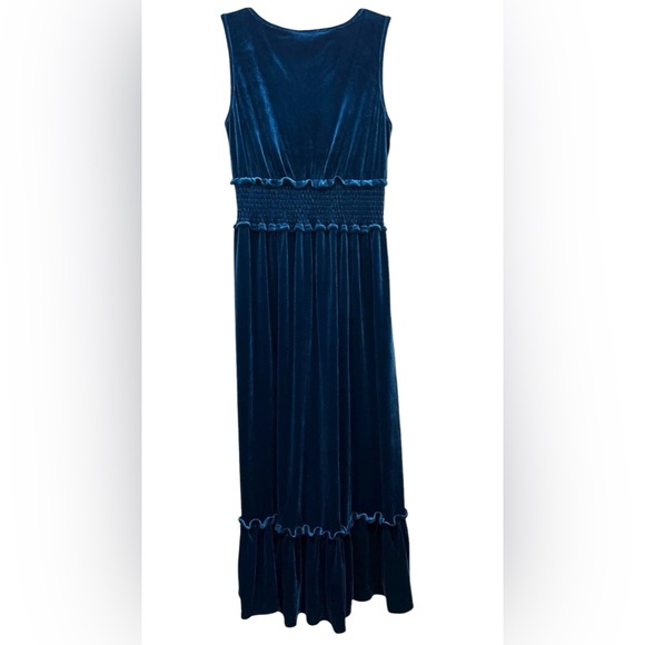 Umgee Sleeveless Velvet V-Neck Dress Small Size Blue Stretch - Picture 3 of 9
